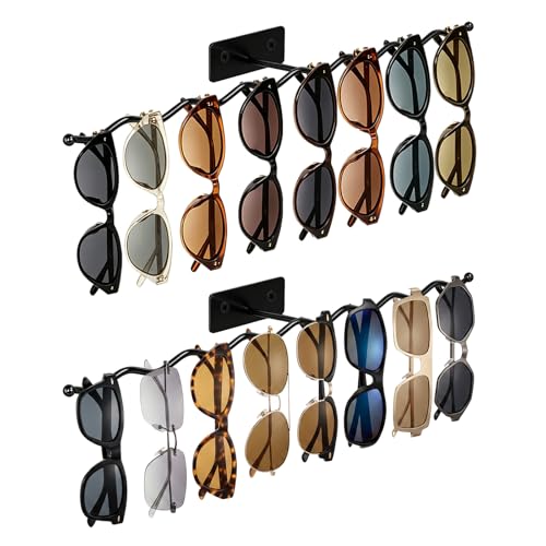 Sunglasses Organizer, 2 Pack 17 Inch Wall Mounted Sunglass Holder | Wall Glasses Holder Stand Multiple Eyeglasses Display Rack Storage for Entryway, Living Room, Bedroom, Dresser, Metal, Black