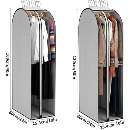 3 Pcs 10" Gusseted Garment Bags 40" & 50" PEVA Breathable Dust Cover | clothes storage bags,Garment Bags,Hanging Clothes Covers with Bedroom,Suits,Padded Clothes, Dress, Shirts, Sweaters, Keep Dry