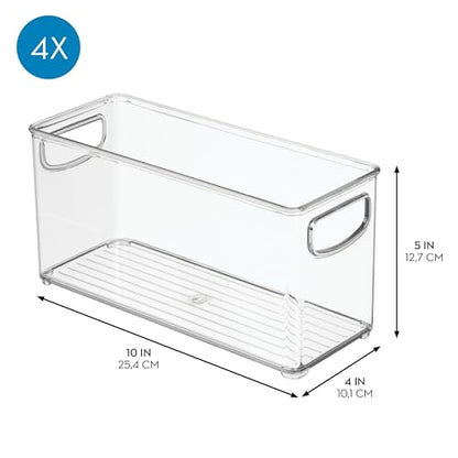 iDesign Slim Clear Plastic Stackable Storage Bin, Tall Narrow, 4-Pack | Kitchen or Pantry Organizer