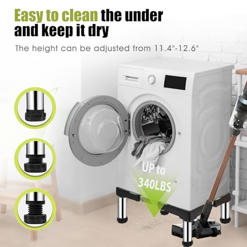 Mini Fridge Stand with 4 storage Feet (11.4"-12.6" High), Adjustable Base Tray Anti-Vibration for Mini Refrigerator Stand Washing Machine Stand Pedestal Dryer Dishwasher AC, Max Load 340LBS