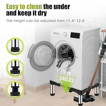 Mini Fridge Stand with 4 storage Feet (11.4"-12.6" High), Adjustable Base Tray Anti-Vibration for Mini Refrigerator Stand Washing Machine Stand Pedestal Dryer Dishwasher AC, Max Load 340LBS