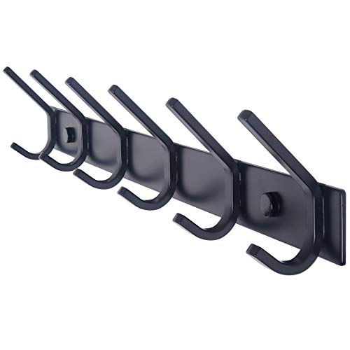 WEBI Coat Rack Wall Mounted,17-1/8 Inch Hooks for Hanging Coats,Heavy Duty Metal Hook Rail with 6 Double Dual Hooks Hanger Wall Mount for Purse Clothes Jacket Backpack Entryway,Black
