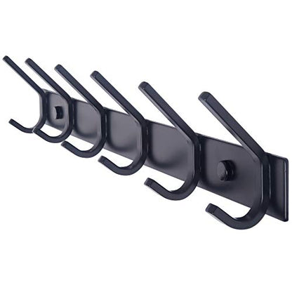 WEBI Coat Rack Wall Mounted,17-1/8 Inch Hooks for Hanging Coats,Heavy Duty Metal Hook Rail with 6 Double Dual Hooks Hanger Wall Mount for Purse Clothes Jacket Backpack Entryway,Black