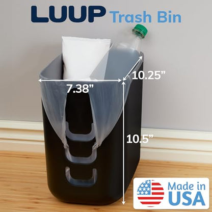 STORi Luup Trash Can (Black) - Reuse Grocery Bags - Plastic Garbage Container for Bathroom, Vanity, Laundry Room, Kitchen, Office, Garage - 2.5 Gallon Wastebasket with Hooks to Secure Trash Bags