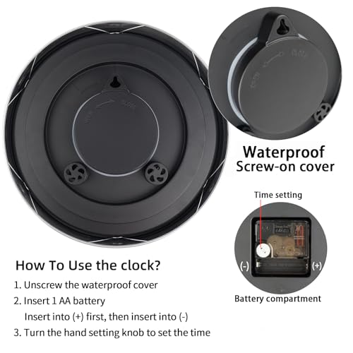 Caysie 12 Inch Indoor Outdoor Clocks Waterproof with Thermometer and Hygrometer Combo, Silent Battery Operated Quartz Metal Wall Clock for Patio Pool Bathroom Home (White)