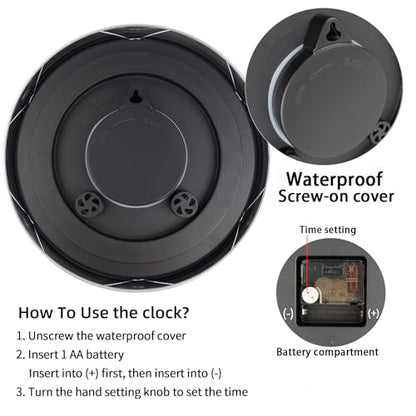 Caysie 12 Inch Indoor Outdoor Clocks Waterproof with Thermometer and Hygrometer Combo, Silent Battery Operated Quartz Metal Wall Clock for Patio Pool Bathroom Home (White)