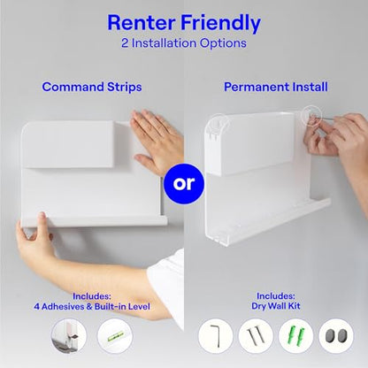 WallShelfie Bedside Wall Organizer & Dorm Decor for Dorm Room - White | Dorm Room Essential, Floating Bedside Shelf Wall Mount Organizer, Remote Control Holder, Cool Teen Girls Trendy Stuff,