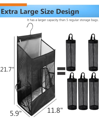 ALYER Hanging Plastic Grocery Bag Holder and Dispenser,Mesh Over the Cabinet Door Organizer with Easy-Access Openings for Kitchen Towel,Bras,Laundry,Installation Free(Black, 21.7"H * 11.8"W * 5.9"D)