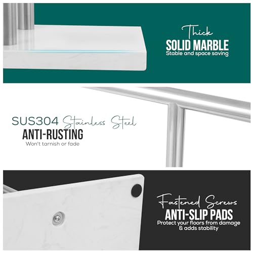 Free Standing Towel Rack for Bathroom - Brushed Nickel Finish - Stand Alone 2 Tier Stainless Steel Towel Rack for Bathroom Floor with Heavy Marble Base, Double T Shape Drying Stand for Towels