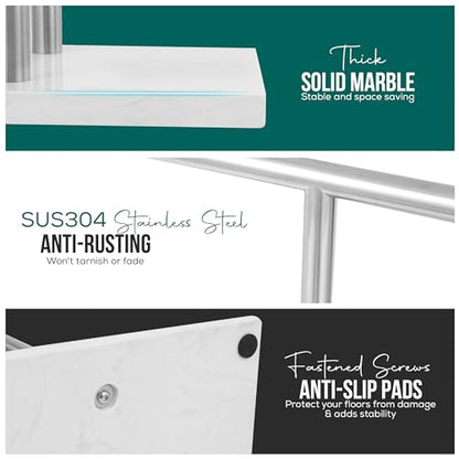 Free Standing Towel Rack for Bathroom - Brushed Nickel Finish - Stand Alone 2 Tier Stainless Steel Towel Rack for Bathroom Floor with Heavy Marble Base, Double T Shape Drying Stand for Towels