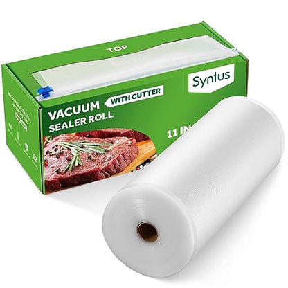 Syntus 11" x 150' Vacuum Sealer Bags Rolls Keeper with Cutter Dispenser | BPA Free, Commercial Grade, Heavy-Duty, Microwave Sous Vide Cooking, Meal Prep, Custom Length, Precise Cuts, for Food Storage