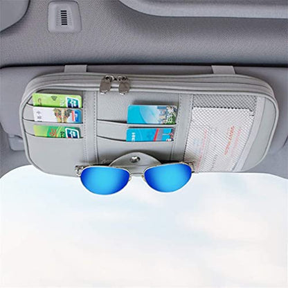 Car Sun Visor Organizer, Auto Interior Accessories Pocket Organizer - Car Truck SUV Storage Pouch Holder, with Multi-Pocket Net Zipper (Gray)