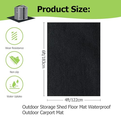 6x4FT Outdoor Storage Shed Floor Mat, Tent Carpet for Camping Furniture | Waterproof Washable with Non Slip Backing, Felt Top & PE Backing, Soft Furniture Cover Carport dust Oil Mat-Tool