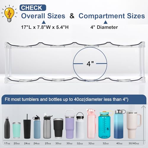 LARGER Compartment - 3 Tier Stackable Water Bottle Organizer Holder - for Stanley 40oz & Others' Large Tumbler - Clear Wine Rack, 12 Cup Bottle Holder for Cabinet Home Countertop Fridge Pantry Shelf