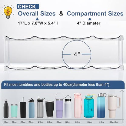 LARGER Compartment - 3 Tier Stackable Water Bottle Organizer Holder - for Stanley 40oz & Others' Large Tumbler - Clear Wine Rack, 12 Cup Bottle Holder for Cabinet Home Countertop Fridge Pantry Shelf