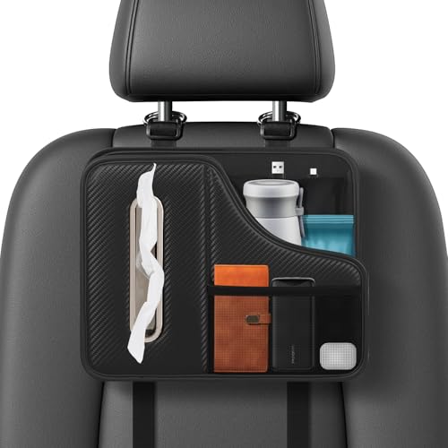 Car Tissue Holder,Back Seat Organizer with Cup Holder,Multifunctional Car Headrest Seat Back Storage,Snack Organizers for Kids,Large Tissue Box Cover Fit for 100-130 Regular Size Tissues