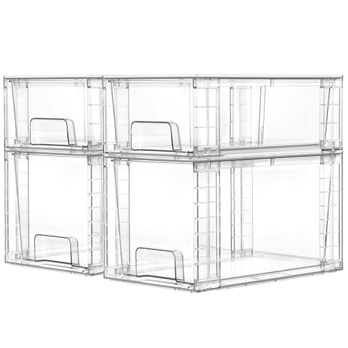 Clear Stackable Storage Drawers, 4 Pack Kitchen Ca... (Clear | Acrylic)