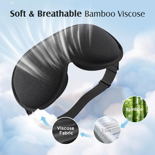 YFONG Sleep Mask Women Men for Lash Extension, Breathable Bamboo Viscose | 3D Blackout Eye Mask for Sleeping, Soft & Zero Pressure Eye Cover, Wider Adjustable Strap & Storage Pouch Blindfold, Black