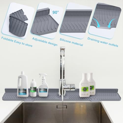 Derlights 33 inch Sink Splash Guard Mat, Silicone...