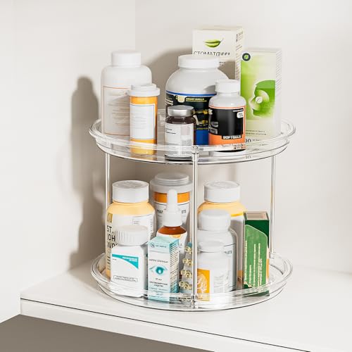 LAMU 2 Tier Lazy Susan Turntable Organizer for Cabinet, 9'' Rotating Spice Rack for Kitchen, Pantry, Countertop, Bathroom, Vanity, Under Sink, Medicine Cabinet Organizer, 2 Pack
