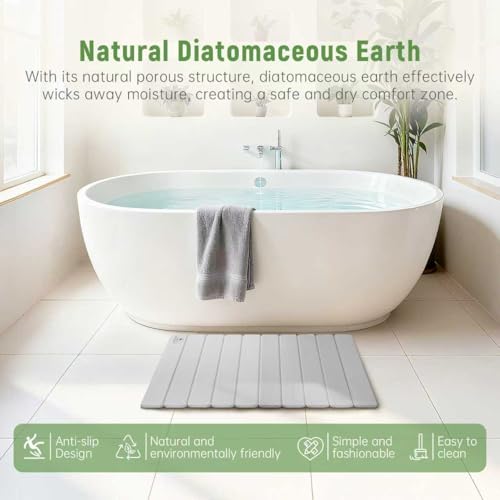Stone Bath Mat for Water Absorption, Foldable Diatomite Stone Mat, Non-Slip & Quick-Drying White Square Bath Mat with Modern Minimalist Style, Easy to Clean, for Bathroom/Kitchen/Hallway