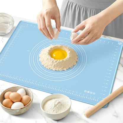 28x20 Silicone Rolling Mat Non-Stick Food Grade Baking Mat w/Measurements | Non-slip edges, heatproof silicone, nonstick, measuring guides, oven/dishwasher safe, tearproof, easy clean.