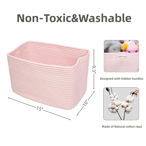 Woven Cotton Rope Storage Baskets 15x10x9.3" 3 Pac... (light pink | Cotton)