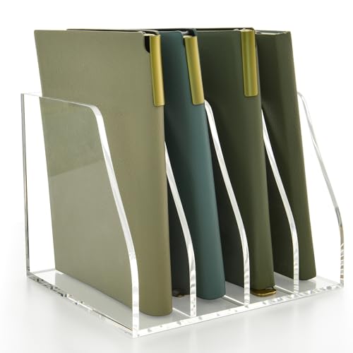 Acrylic Magazine File Holder, 4 Vertical Compartme... (Transparently | Acrylic)