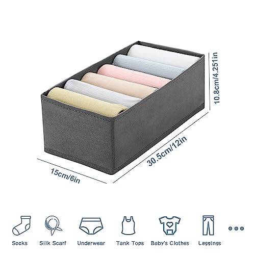 3 Pack Sock Underwear Drawer Organizer Dividers, Non-Woven Fabric Collapsible Cabinet Closet Storage Boxes for Clothes, Socks, Lingerie, Underwear, Tie, Belt, Baby, Bedroom (Gray, 6 Cells)