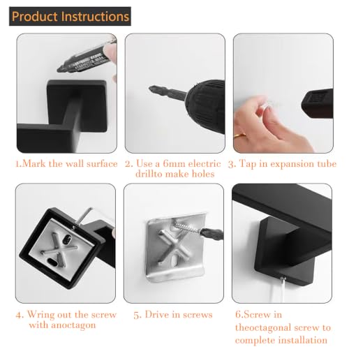 JOPOFI 5 Piece Towel Bar Set - 15.7Inch Bathroom Towel Holder - Matte Black | Stainless Steel Towel Racks for Bathroom Wall Mounted, Towel Rod for Bathroom Wall