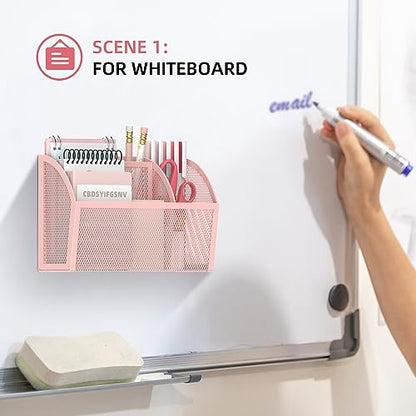 DALTACK 3-Grid Magnetic Pencil Holder, Strong Magnet Locker Organizer, Pink | Mesh Magnetic Shelf, Marker Holder Perfect for Whiteboard, Refrigerator and Locker Accessories