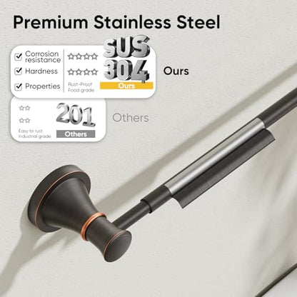 Towel Racks for Bathroom Wall Mounted Bath Towel Bar Oil Rubbed Bronze | Adjustable 16-26 In, Wall Mounted Towel Holder, Stainless Steel, Rustproof, Towel Bar Rod Hanger Hardware Accessories Hotel