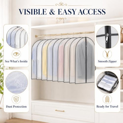 40 Pcs 40" Suit Garment Bags for Closet Storage and Travel | Garment Protection, Dust Resistant Cover, Smooth Zipper Closure, Suit Shirt Coat Storage, Wardrobe Organization Solution