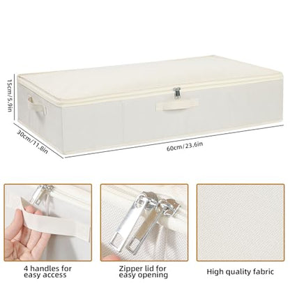 Underbed Storage Organizers,Beige,2 Pack,23.6x11.8x5.9 Inch | Under Bed Storage Container with Lids,Fabric Boxes,Drawer Organizer Bags,Foldable Baskets for Bedroom