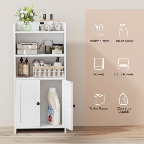 Small Bathroom Storage Cabinet, Toilet Paper Storage Cabinet | Bathroom Floor Cabinet with Doors and Shelves, Bathroom Organizers for Small Spaces, 7.9" D x 14.6" W x 31" H, White
