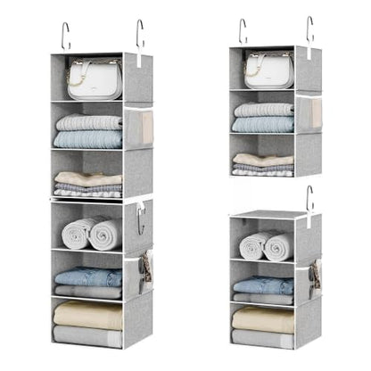 StorageWorks 6-Shelf Closet Organizers, Two 3-Shelf Separable Hanging Shelves for Close, 12 1⁄2" D x 12 1⁄2" W x 47 ¼" H, Canvas, Gray
