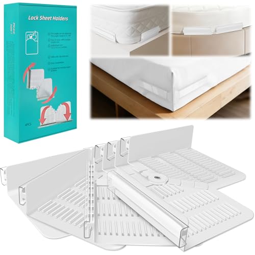 Fitted Bed Sheet Holders for Corners, Anti-Slip Lock Clips Keep Sheets Firm & Tight, Patent Design Adjustable Angle for Mattress Topper Pad of Home Hospital Hotel, Easy Installation, New Year's Gift