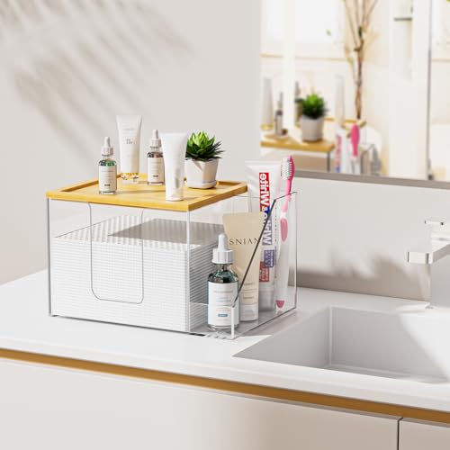 VITVITI Disposable Face Towel Holder Box, Acrylic Clean Skin Club Facial Towel Container, Large Disposable Face Towels Storage for Bathroom Vanity Makeup, Clear