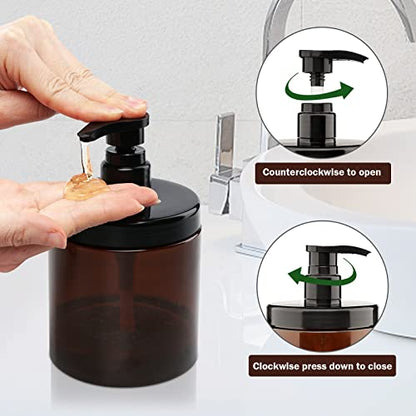 Pump Bottle Dispenser 3 Pcs 600ml/20oz Brown | BPA Free Wide Mouth Plastic Bottle for Shampoo, Conditioner and Body Lotion Storage