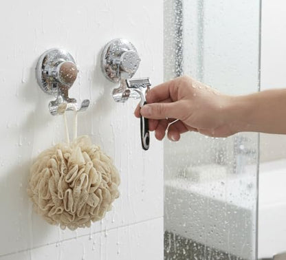 Suction Cup Hooks Razor Holder Powerful Vacuum Organizer for Towel, Razor, Coat, Bathrobe and Loofah 304 Stainless Steel Removable Hooks for Bathroom & Kitchen, Towel Hanger Storage (Silver)