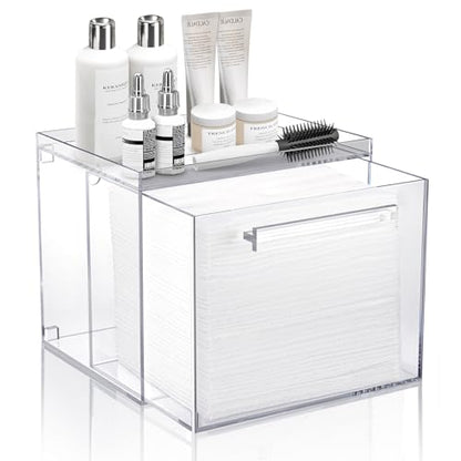 Acrylic Disposable Facial Towels Holder, Wall-Mounted, Clear | Premium Thicken Acrylic | Compatible with Clean Skin Club Towel XL | Skin Care Organizer with Drawer | Bathroom Vanity