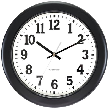 Caysie 12 Inch Sealed Indoor Outdoor Clock Waterproof, Silent Battery Operated Weatherproof Wall Clocks for Pool Patio Outside Home (Black)