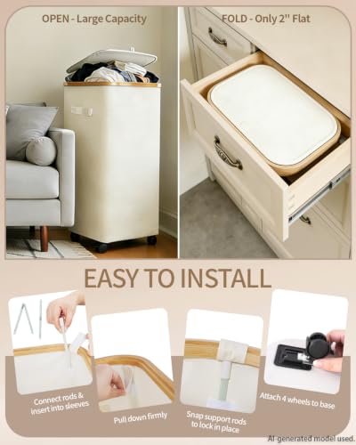 Laundry Hamper with Wheels, 75L Rolling Laundry Basket, Removable Inner Bag | Clothes Hampers for Laundry, Collapsible Dirty Clothes Hamper for Dorm, Bedroom, Bathroom, Laundry Room