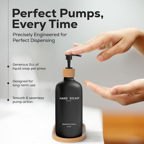 Black Glass Hand Soap Dispenser Bathroom Set by Brighter Barns (Black)