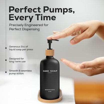 Black Glass Hand Soap Dispenser Bathroom Set by Brighter Barns (Black)