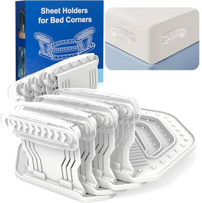 4 Pack No Clip Bed Sheet Holders, No Lift Mattress, Universal Fit White | One-Time Install, Keep Sheets Firm & Tight, Fit Twin Queen King White
