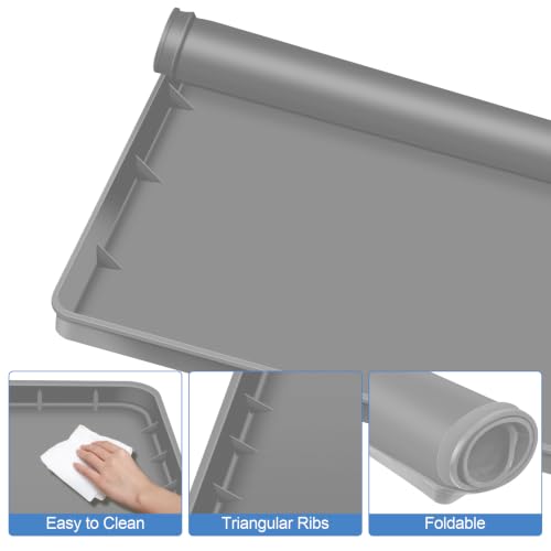 ToLanbbt 27" x 27" Washing Machine Drain Pan Mat, Soft Silicone Washer Drip Tray with 0.78" Raised Edge, Water-Proof Anti-Vibration Leak-Proof Floor Protector for Under Washer, Dryer, Fridge (Gray)