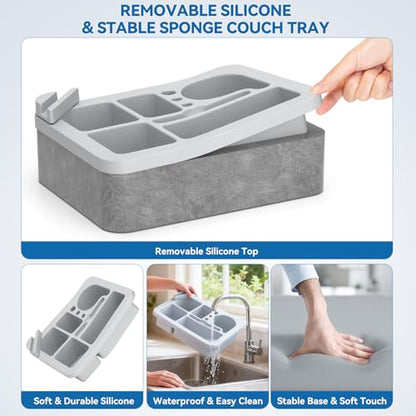 Couch Cup Holder Tray Silicone Couch Cup Holder Pillow Foam Bed Tray Snack Sofa Bed Caddy Organizer Beach Sofa Drink Holder Spill Proof Snack Caddy Removable Sofa Buddy Game Controller Kindle Phone