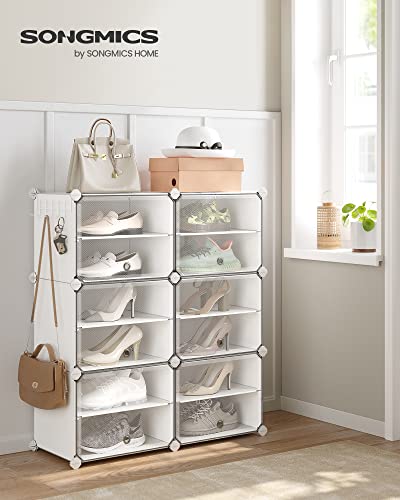 SONGMICS Shoe Rack Organizer, 6-Tier Shoe Storage Cabinet for Closet and Entryway, Holds 24 Pairs of Shoes, Adjustable, Cloud White and Transparent ULPC033W01