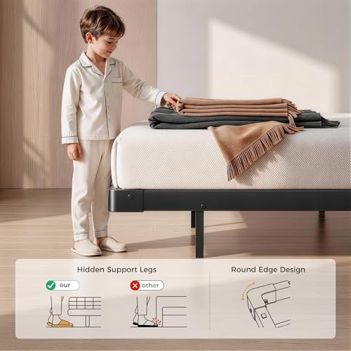 Floating Bed Frame Queen Size, 10" Comfort Height, 4-Side Underbed RGB LED Lights & Charging Station, Metal Platform Bed No Box Spring Needed, Noise-Free, Sturdy 1000lbs Support for Bedroom